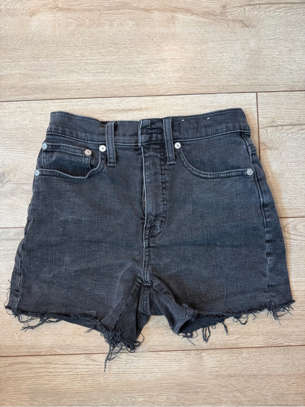 Madewell High-Rise Frayed Hem Denim Shorts - Black